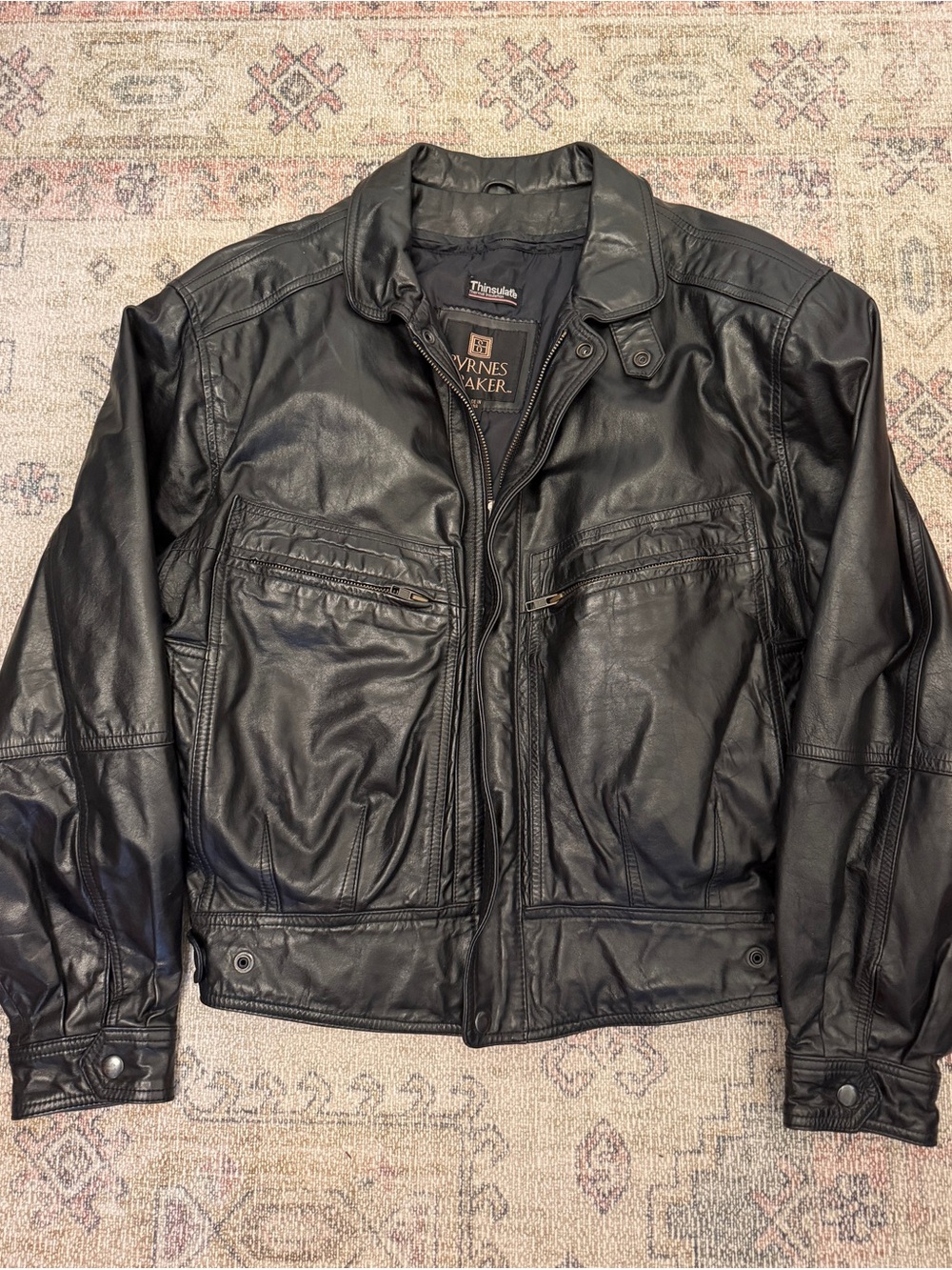 Black Leather Zip Front Men's Jacket